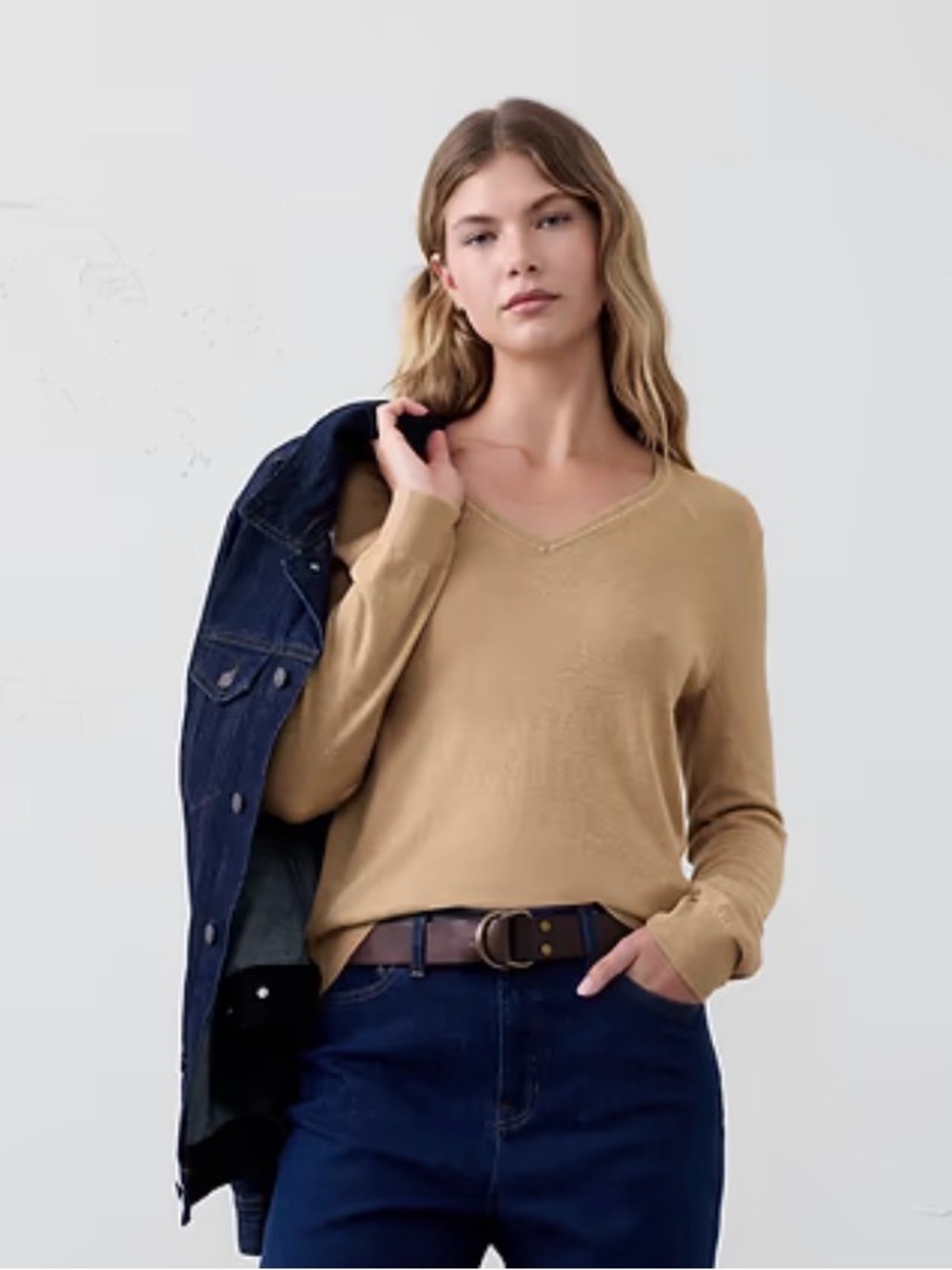 Banana Republic Women's Forever V-Neck Sweater Size Large camel/toffee Size L